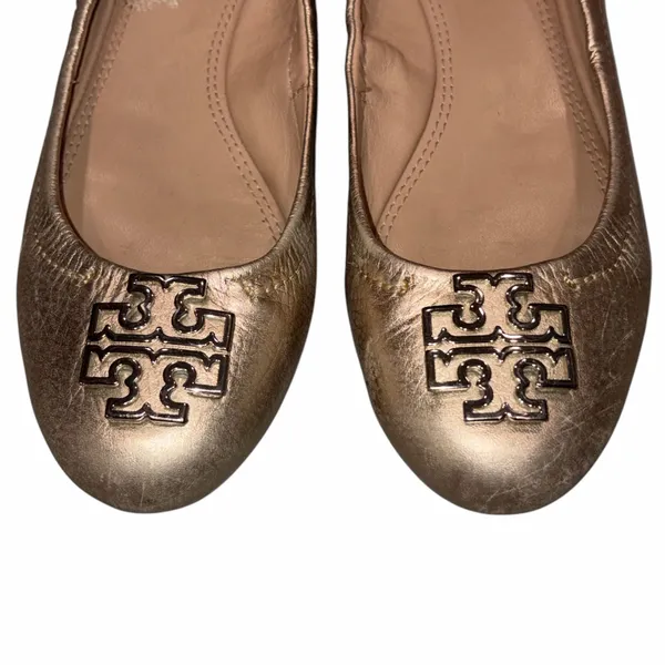 Tory Burch Gold Metallic Leather Melinda Ballet Flats - Image 2