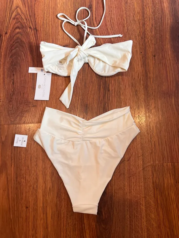 Caroline Constas Ivory Bikini Set NWT High Waist Ruched Bottom Underwire Top - Image 6