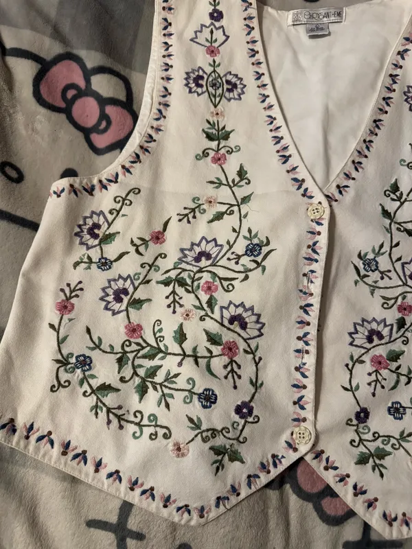 Vintage Chrysantheme Embroidered Floral Vest - Image 3