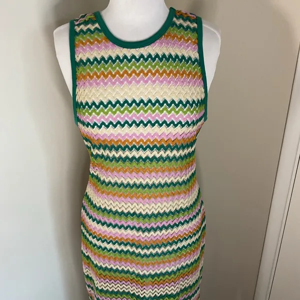 Miken Swim Colorful Knit Chevron Swim Coverup Sleeveless Zig Zag Pattern Size XL - Image 3
