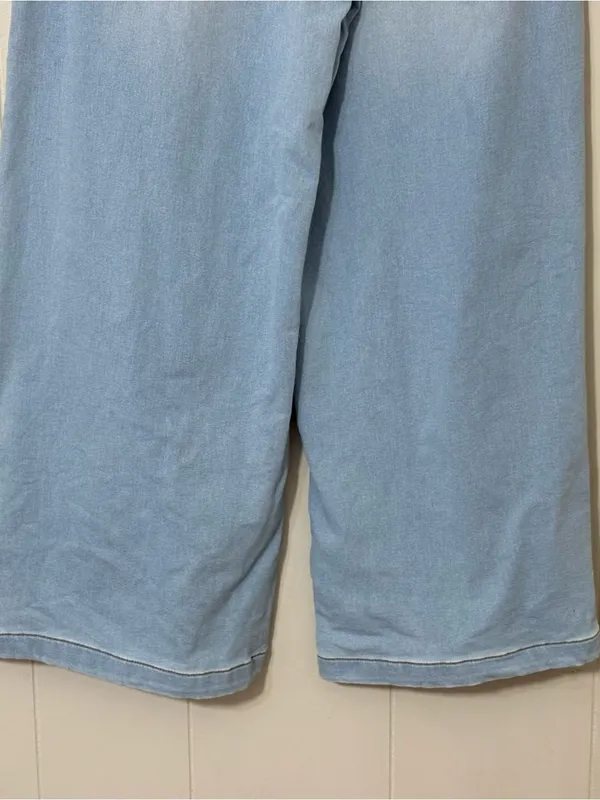 Pilcro Anthropologie Wide Leg Denim Knit Pants L High Rise Pull On Jeans - Image 13