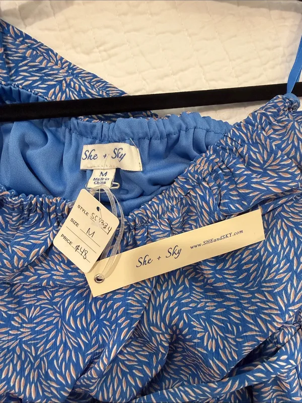 NWT She + Sky Blue Printed Strapless Wide-Leg Jumpsuit - Image 2