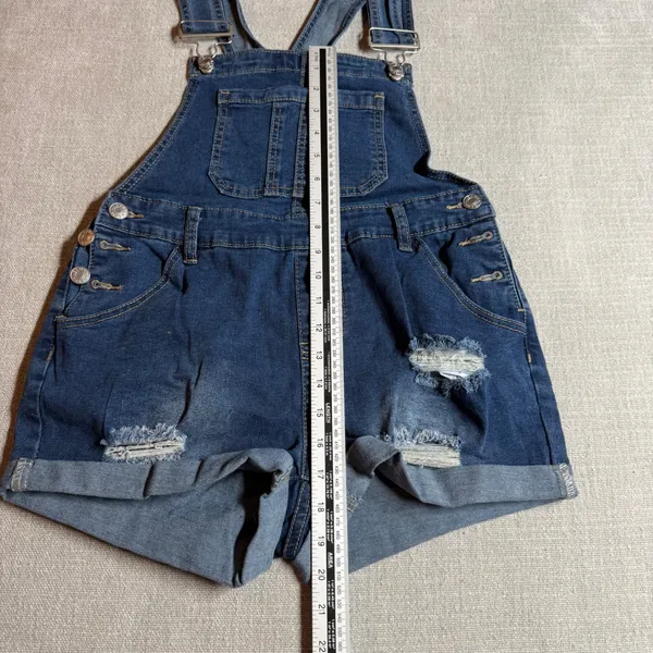 Denim Overalls Distressed‎ Ripped Shortalls Small Blue Summer Festival Wear - Image 4