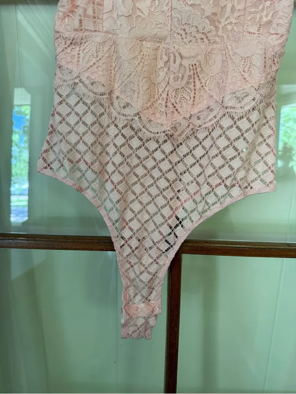 Willow & Root Blush Pink Lace Overlay Bodysuit Coquette Balletcore - Small - Image 3