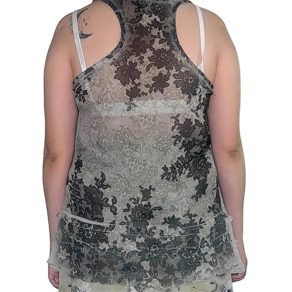 Y2K Green floral tank top. Size L - Image 4
