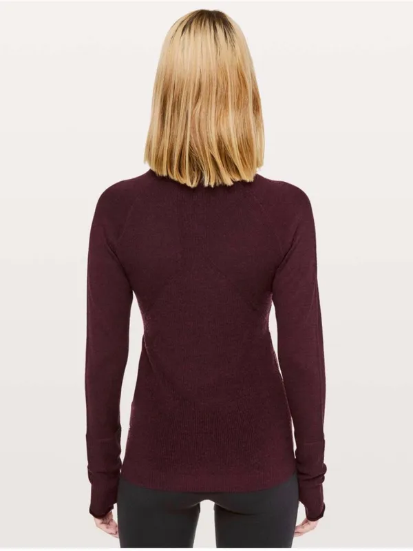 Lululemon Burgundy Wool Full Zip Mock Neck Sweater Jacket Women's - Image 9