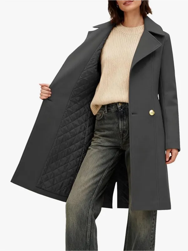 Women's Dark Grey Pea Coat Long Sleeve Regular Fit Overcoat Winter Outerwear AW6 - Image 4