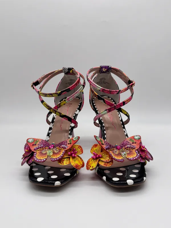 Betsey Johnson Camile Sandals 3D Butterfly Floral Ankle Strap Polka Dot Heel 5.5 - Image 3