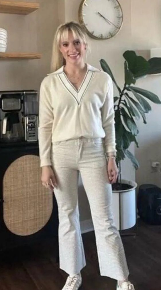 SANDRO Off-White Wool Knit Long Sleeve Retro Prep Alizia Sweater Size Small - Image 11