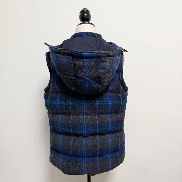 Boden Blue Brown Plaid Wool Blend Zip Up Hooded Puffer Pembroke Down Vest 6 - Image 6