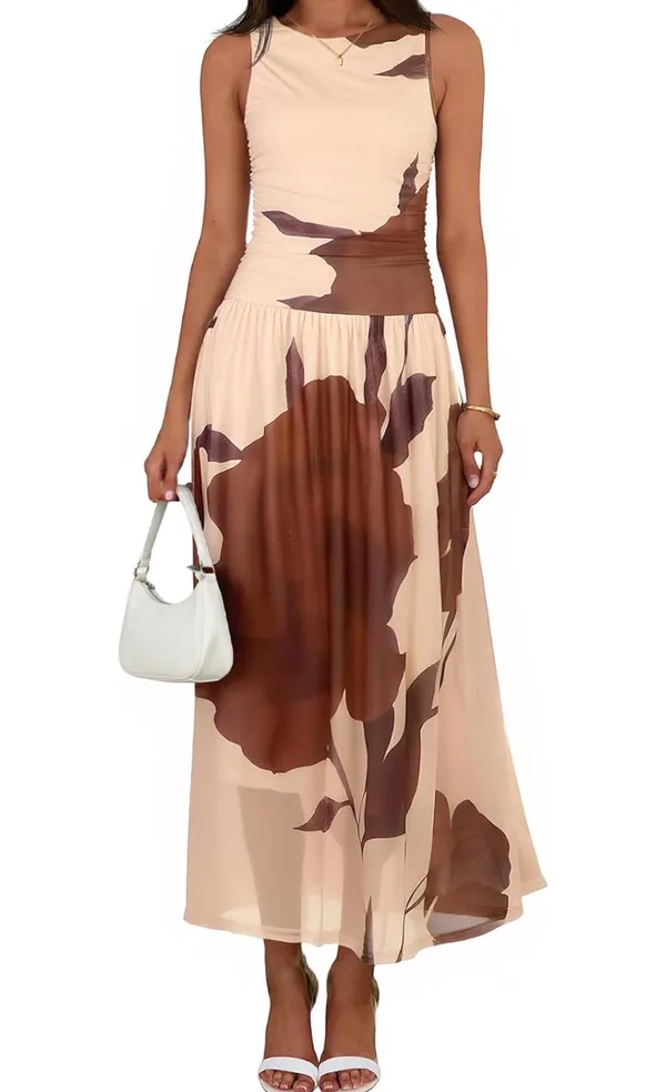 Summer Floral Maxi Dress Sleeveless A Line Beach Tank Dress - Image 2