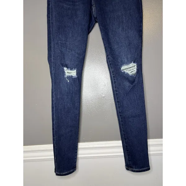 Express Curvy Skinny Mid Rise Jeans Womens 4L Med Wash Distressed Tall Denim - Image 3