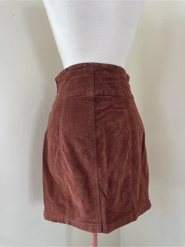 Free People Chocolate Brown Corduroy Mini Skirt with Front Slit - Image 3