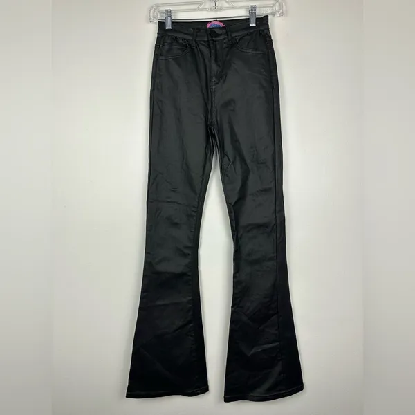 Edikted Womens Pants Size S Black‎ Faux Leather High Rise Wide Leg Flared - Image 2