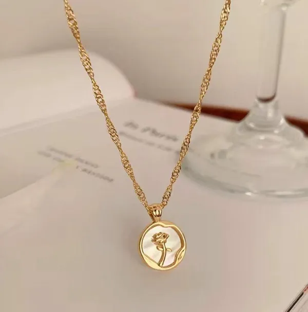 Gold Pendant Necklace with Rose Design - Image 4