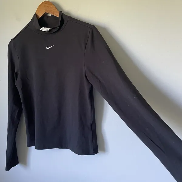 Nike Swoosh Mock-Neck Long-Sleeve Top Black Athletic Cotton Women's Size Medium - Image 3