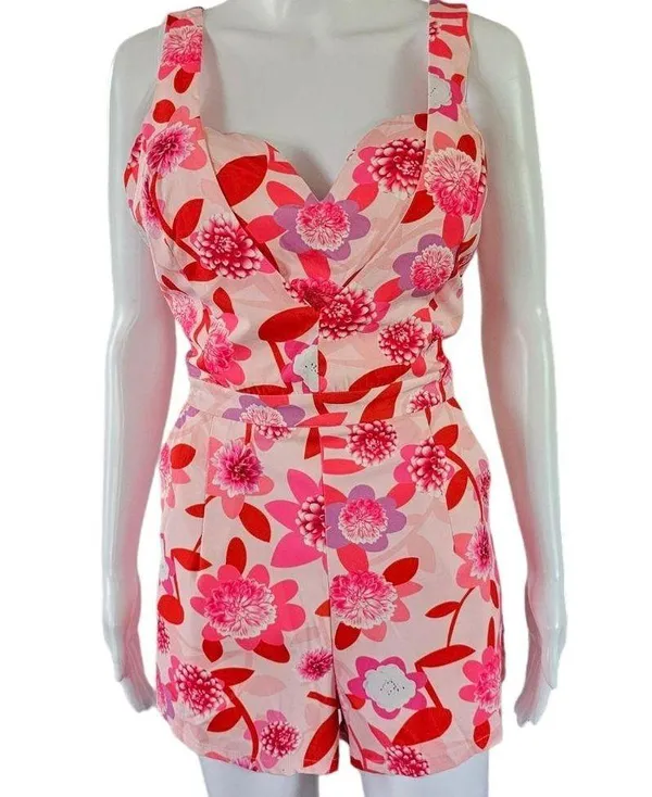 Dygarni Pink & Red Floral Sleeveless Romper Size Large - Image 3