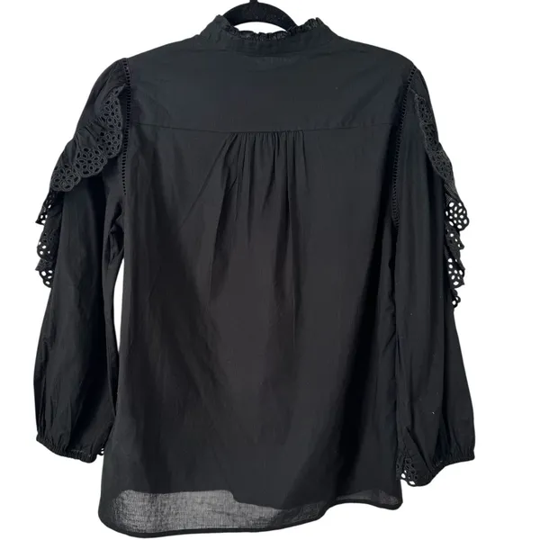 J. Crew Ruffle Sleeve Black Top Embroidered Eyelet Women’s Size Small - Image 2