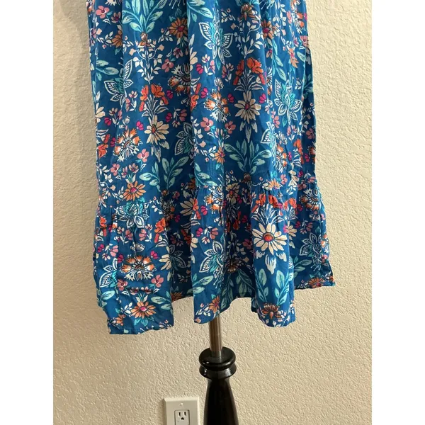 Croft & Barrow Floral Dress Medium‎ Blue Smocked Waist Tiered Ruffle Hem Rayon - Image 5