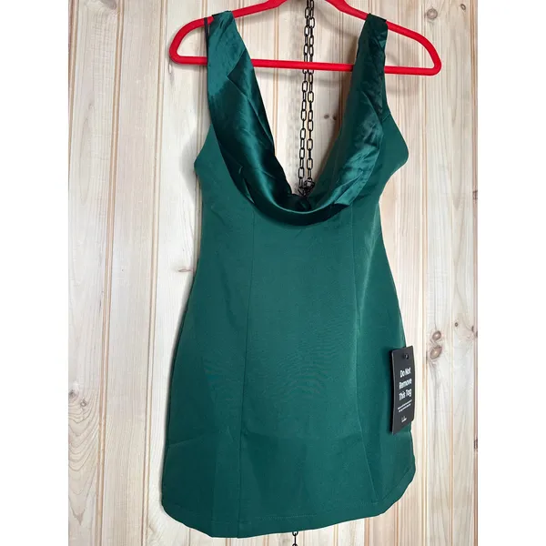 Lulus Perfected Finesse Emerald Cowl Halter A-Line Mini Dress Classy Extra Small - Image 2