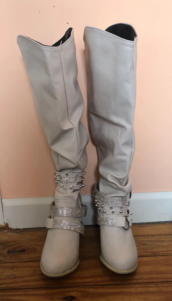 Cream High Knee Boots Tan Size 4 - Image 2
