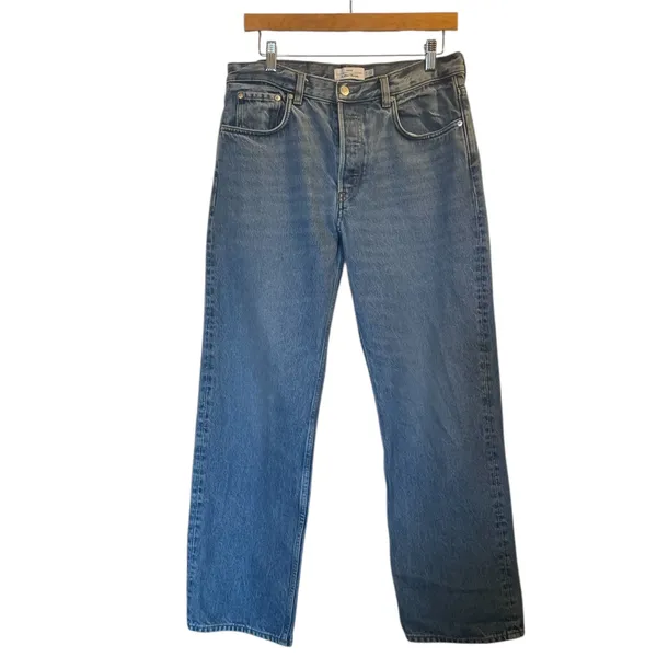 & OTHER STORIES Blue Stonewashed Denim Straight Leg Button-Fly Jeans - Sz 31/30 - Image 2