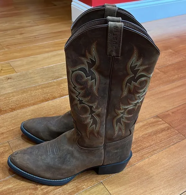 Justin Boots Men's New Stampede Huck Brown Boots 2551 size 9.5D - Image 7