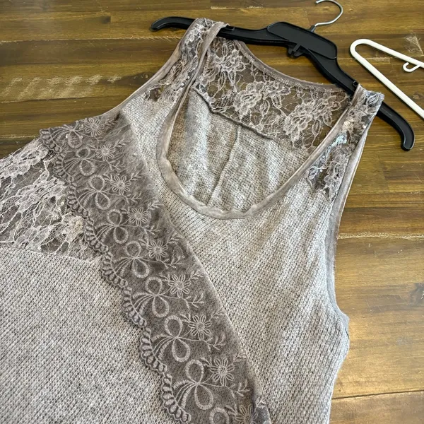 Y2K Whimsigoth Fairy Tunic Top Dress Lace Sequin Asymmetrical Gray Wool Mohair - Image 3