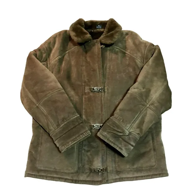 Gallery Leather Coat Womens M Used Brown Faux Fur Lining and Collar - Image 3