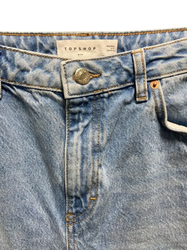 TopShop High Rise Straight Leg Mom Jeans Blue Size 32 Preppy Casual Minimalist - Image 10