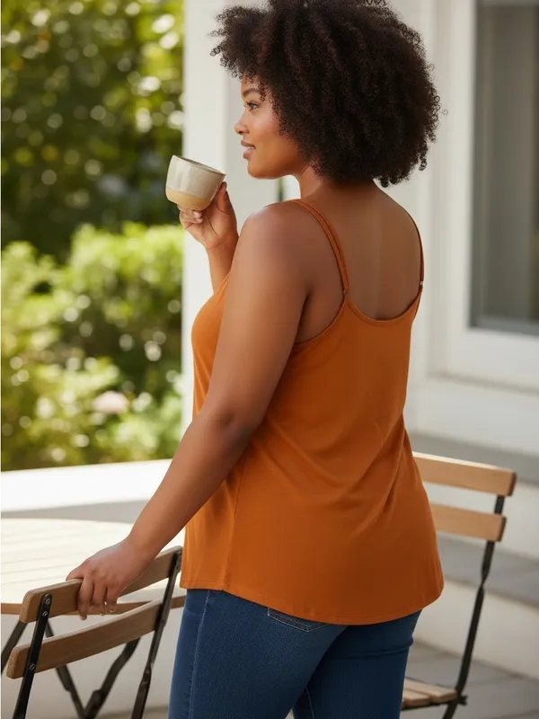 Lane Bryant Slim-Strap Scoop Tank Top - Rust Orange - Image 2