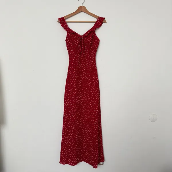 Rihoas Red Floral V Neck Ruffle Maxi Dress - Image 5