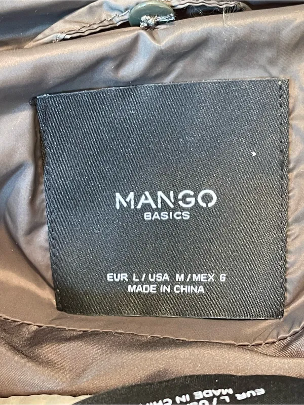 Mango Basics Long Hooded Puffer Coat Olive Green Sherpa Lined Quilted Jacket M - Image 9