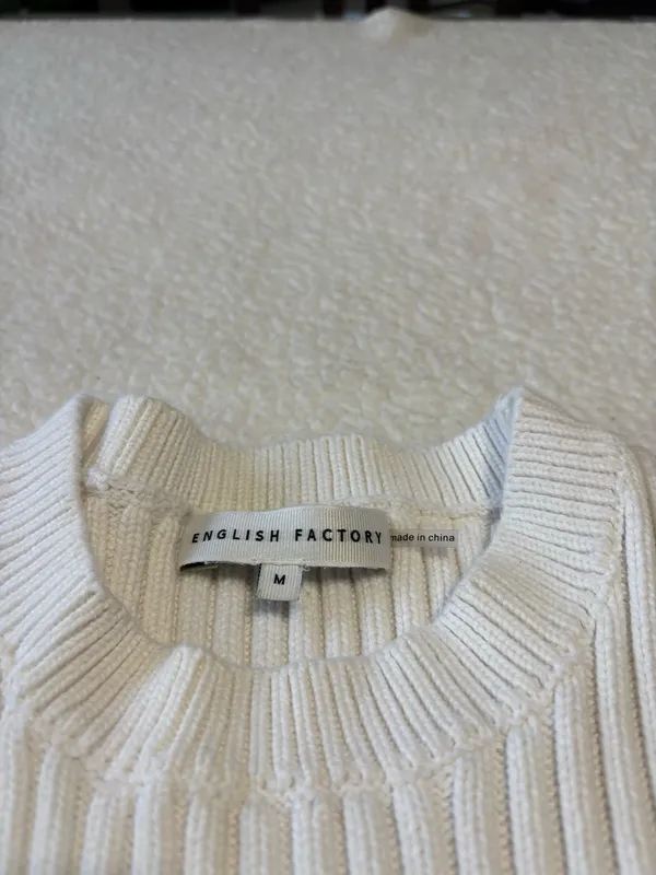 English Factory white Minimalist Cropped Ribbed Knit Sweater Medium 100% Cotton - Image 6
