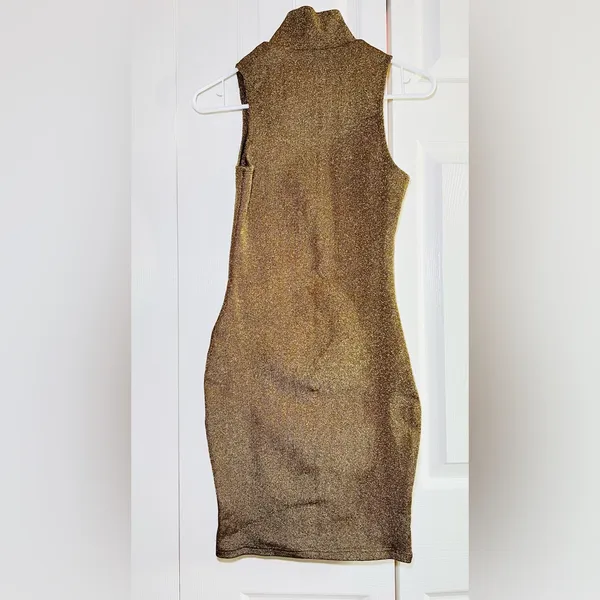 Shop17 Gold Metallic High Neck Sleeveless Dress - Small - Image 2