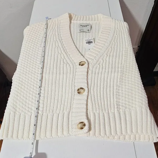 Abercrombie & Fitch Cameron Seed Stitch Cardigan-White -Size S-150-491-01255-178 - Image 7