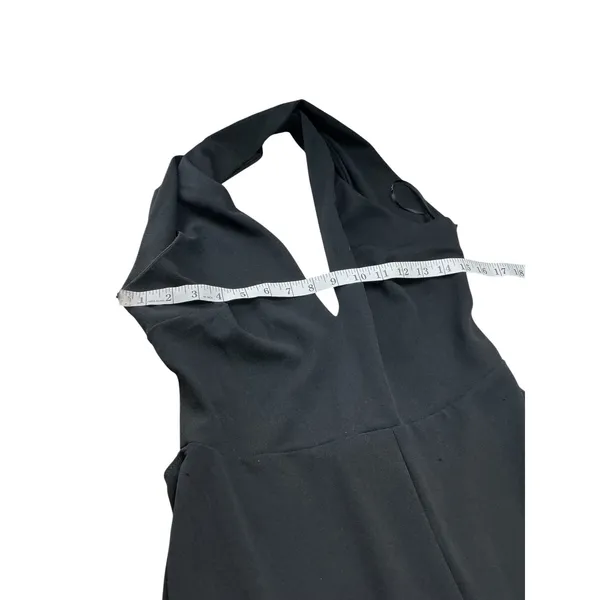 Lulus Black Halter Wide Leg Jumpsuit Deep V-Neck Formal Sleeveless Pockets L - Image 5