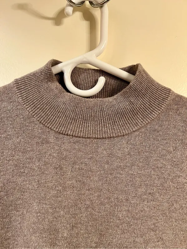 Shore Cotton Cashmere Light Brown Ribbed Mock Neck Knit Sweater - Size Medium - Image 2