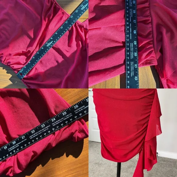 Privy Red One Shoulder Dress M Y2K Romantic Shimmer Homecoming Sorority Rush‎ - Image 5