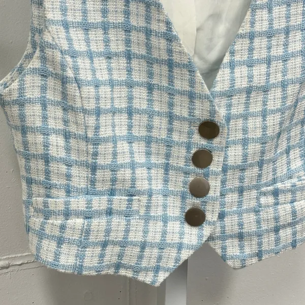 Altar'd State Womens' Blue White Plaid Cropped Tweed Vest Sleeveless Top Size XS - Image 3