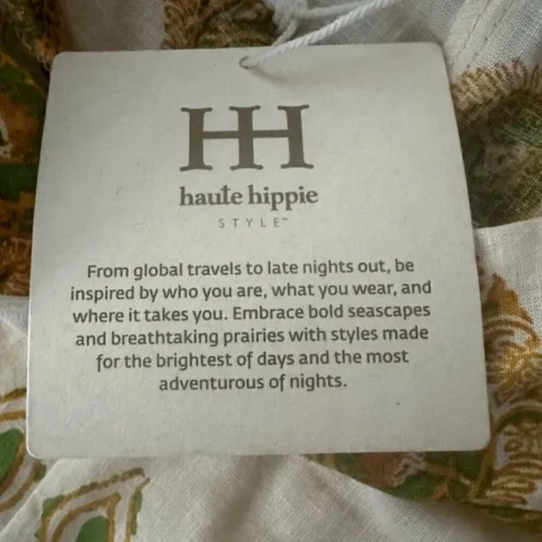 Haute Hippie Peasant Blouse L NWT Printed Boho Festival Linen Blend Off Shoulder - Image 4