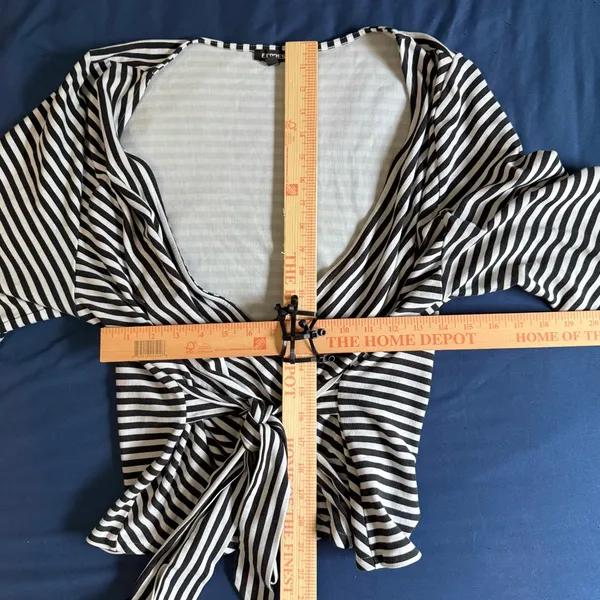 Express Monochrome Striped Wrap Top XL - Image 8