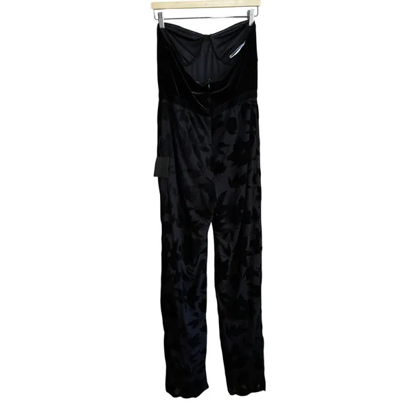 NWT Lulus black velvet strapless jumpsuit floral women's size large formal wear - Image 7