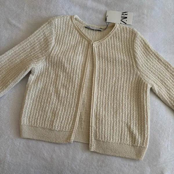 Zara Textured Knit Cream Cardigan - Image 2