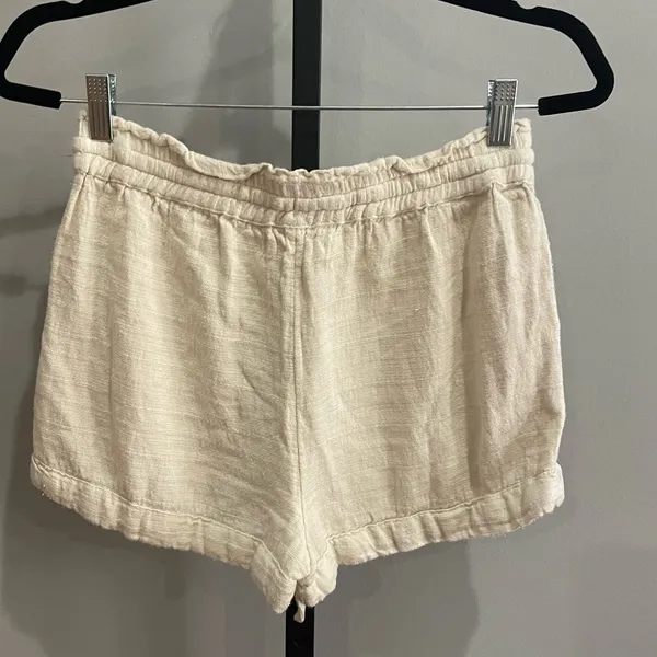Urban Outfitters Beige Pull On Drawstring Shorts Linen Cotton Blend Size Medium - Image 2