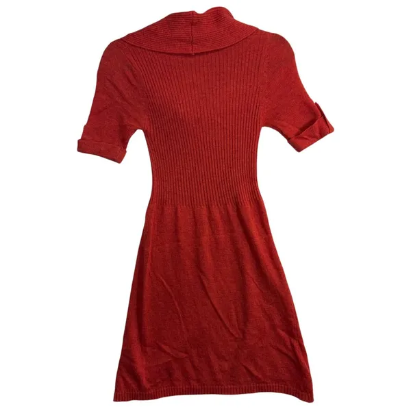 Theme S Ribbed Knit Wool Sweater Red Dress Cowl Neck‎ Stretchy Office Valentines - Image 4