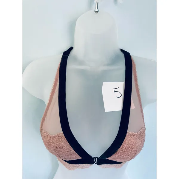 Victoria's Secret Bralette XS Beige and Black Velvet Trim Feminine Lace - Image 4