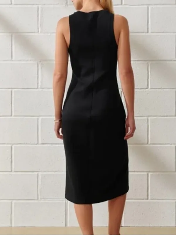 Abercrombie & Fitch YPB neoKNIT Women’s Black Column Sleeveless Slit Midi Dress - Image 5