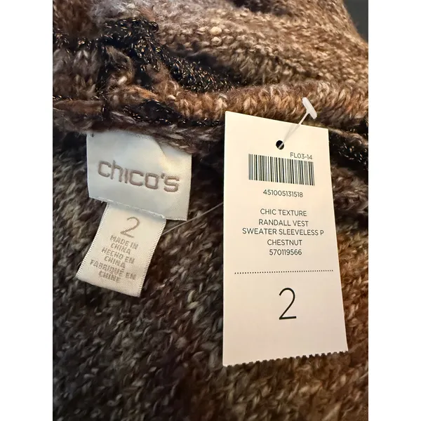 Chicos Randall Vest Sweater Sleeveless boho Brown whimsi retro Knit cottage‎ L - Image 7
