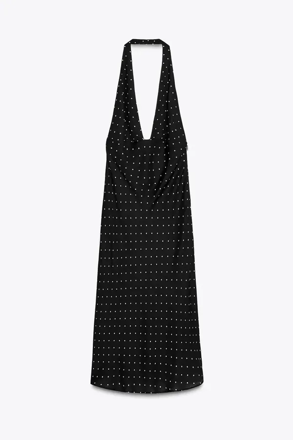 Zara Black Polka Dot Halter Midi Dress - Image 8